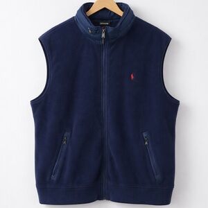 Polo Ralph Lauren Polartec Fleece Vest 3XLT Navy Red Hood 90s Y2K